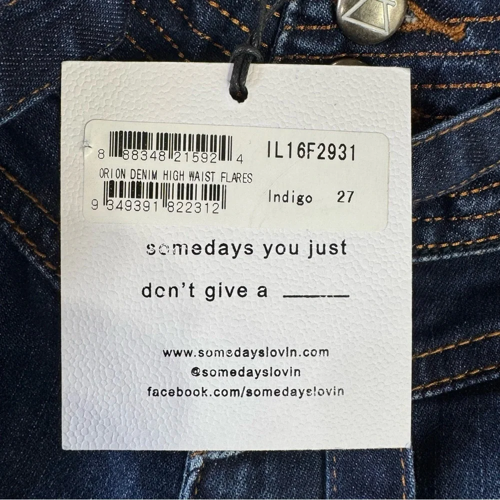 Some Days Lovin Orion High Waist Flare Jeans Fringed Dark Wash Tie Belt